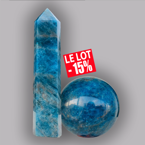 Sphre et oblisque en apatite bleue