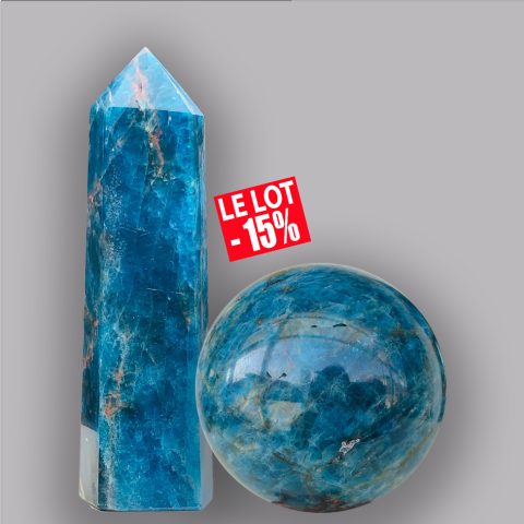 Oblisque + Sphre en apatite bleue