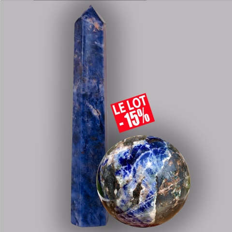 SODALITE - oblisque 459 g. + sphre 432 g.