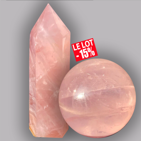 QUARTZ ROSE Sphre 374 g. + oblisque 441 g.