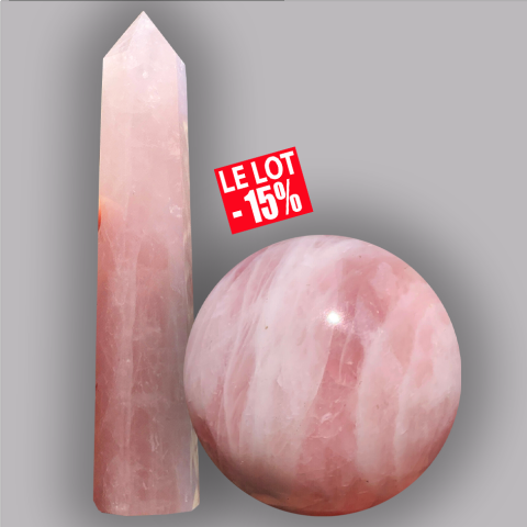 QUARTZ ROSE Sphre 234 g. + oblisque 212 g.